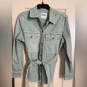 ZARA Sage Green Belted Utility Jacket Shacket • XS